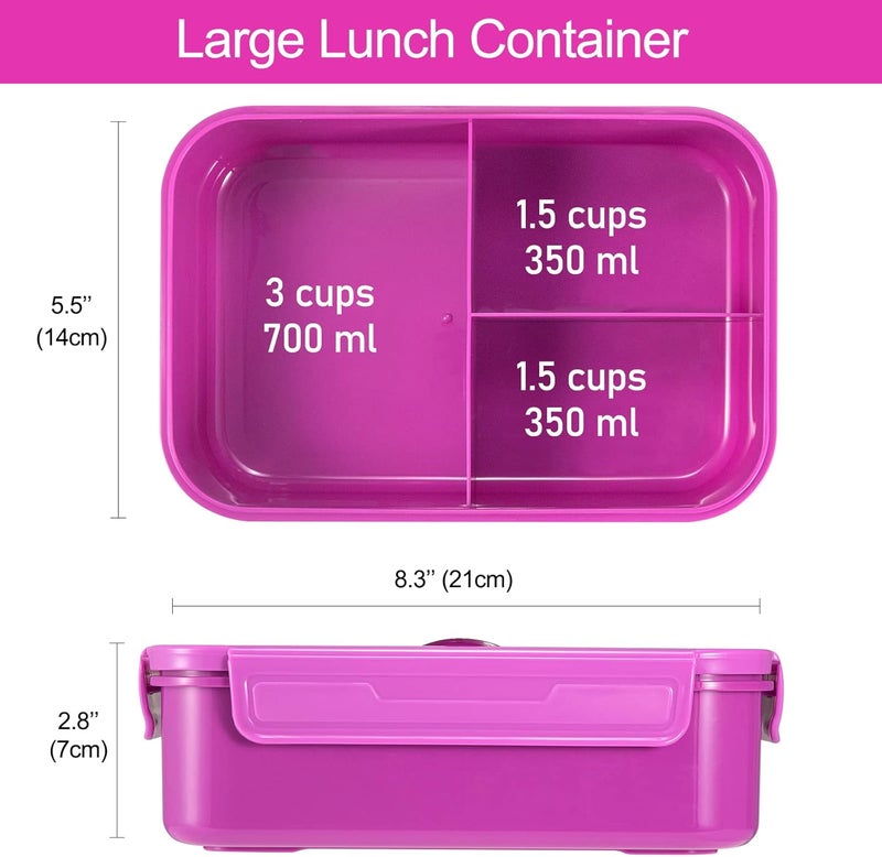 Caperci Classic Bento Lunch Box for Adult & Older Kids - Leakpoof 47 oz 3-Compartment Lunch Containers for Adults and Teens, Built-in Utensil Set, Ideal for On-the-Go, Purple - Image 2